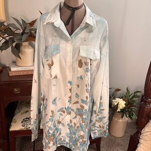 Floral Button-Up Shirt in Blue and Brown